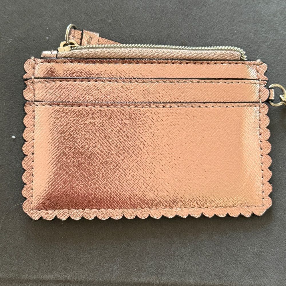 Victoria's Secret Metallic Rose Gold Wallet Card Holder Case With Heart Keychain - Picture 3 of 7